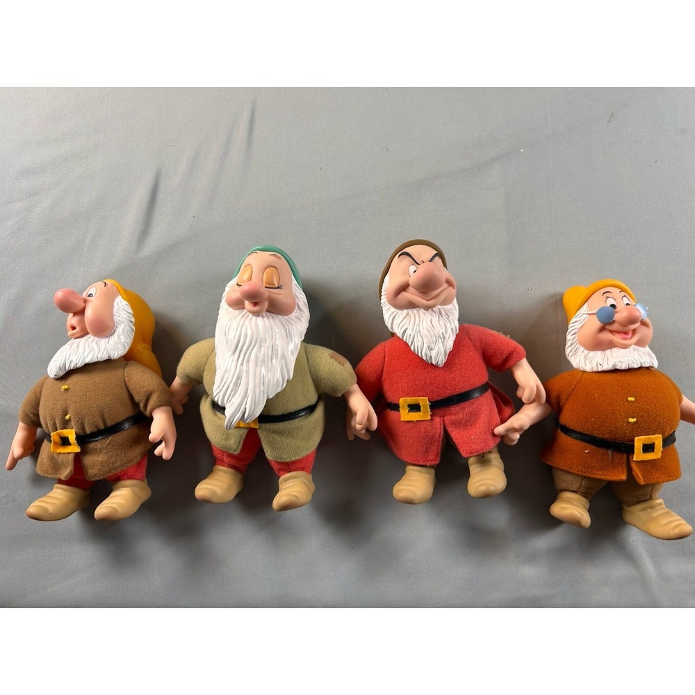 Vintage Disney Snow White Seven Dwarfs Plush Rubber Face Dolls Lot of 4